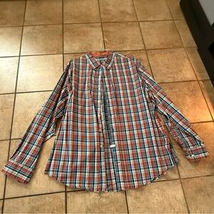 Izod Men's Red and Blue Plaid Button Down Shirt